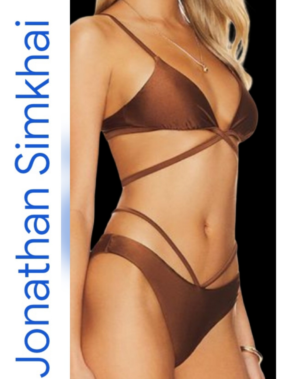 Jonathan Simkhai Chocolate Brown Strappy Tie-Back Bikini - Picture 1 of 6